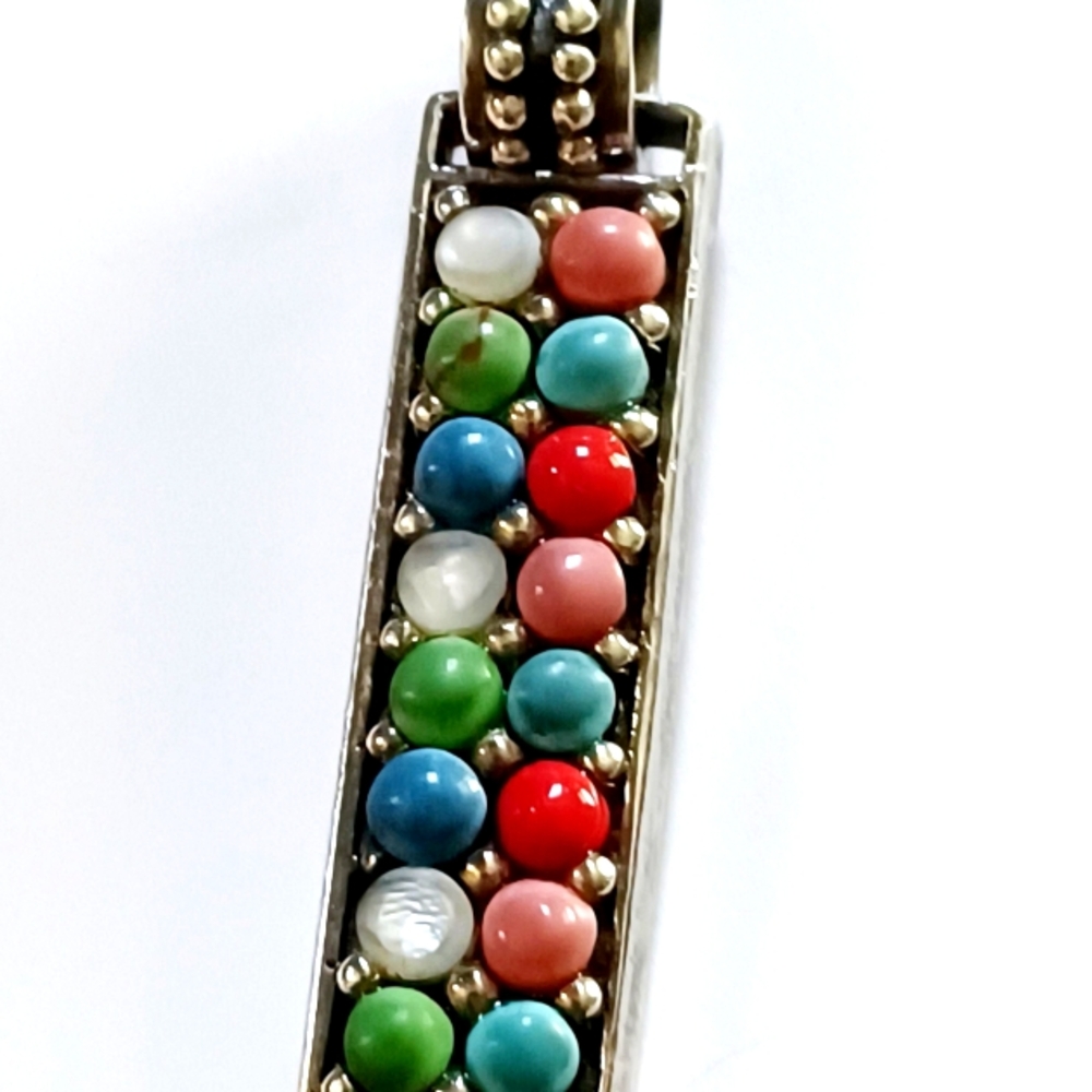 Vintage Southwest Style Sterling Silver Multi-Stones Pendant 12 Grams Signed CFJ